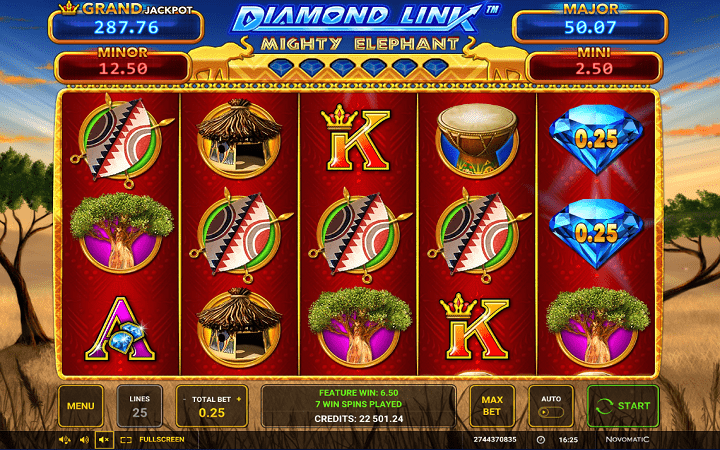 Izgled video slota Diamond Link Mighty Elephant