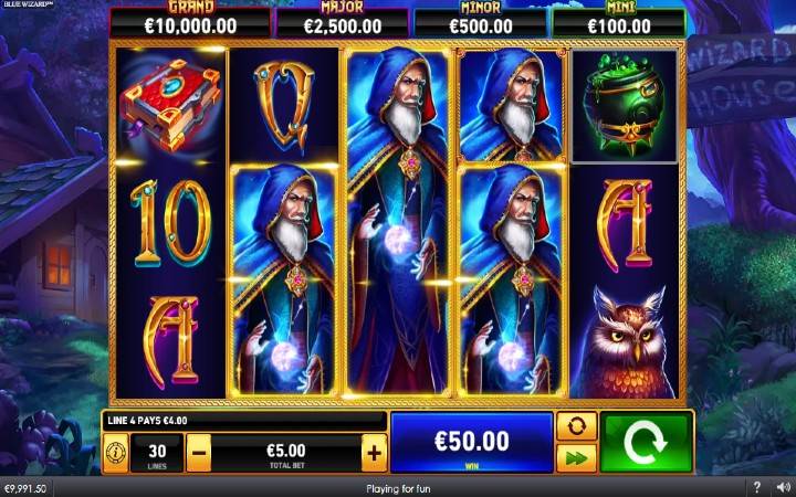 džoker-playtech-blue wizard fire blaze classics-šuma-sova-čarobnjak