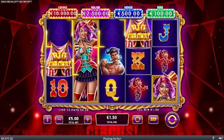 Džoker-dobitak-žena ljubičaste kose-mega fire blaze big circus-online casino bonus-playtech