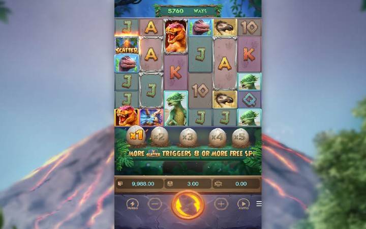 Jurassic Kingdom-online casino bonus-PG Soft-osnovna igra-planina-vulkan