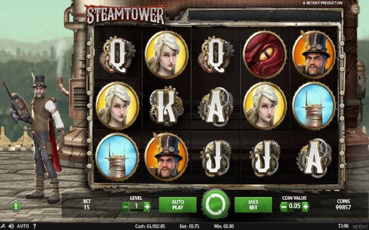 Steam Tower-online casino bonus-Netent-parna mašina-osnovna igra