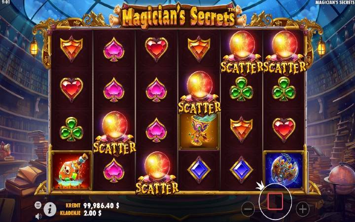 Scatter-online casino bonus-scatter-čarobna kugla-magicians secrets