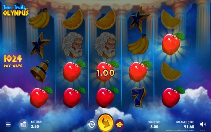 jabuka-online casino bonus-twin fruits of olympus-mascot-zevs-voćkice