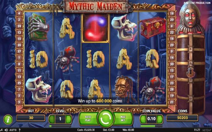Mythic Maiden-online casino bonus-NetEnt-osnovna igra-tavan