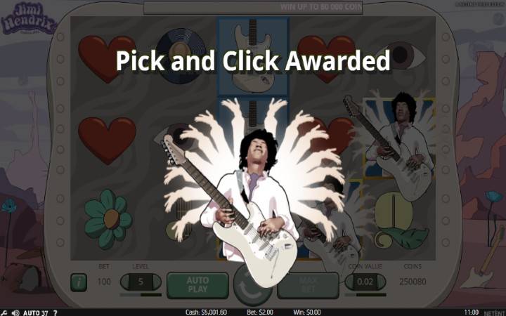 Jimi Hednrix Online Slot-Pick and Click Bonus-NetEnt-online casino bonus