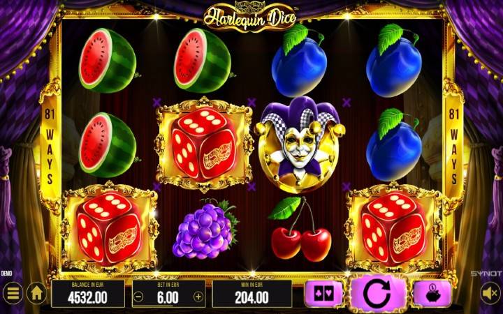 Harlequin Dice-scatter-online casino bonus-synot