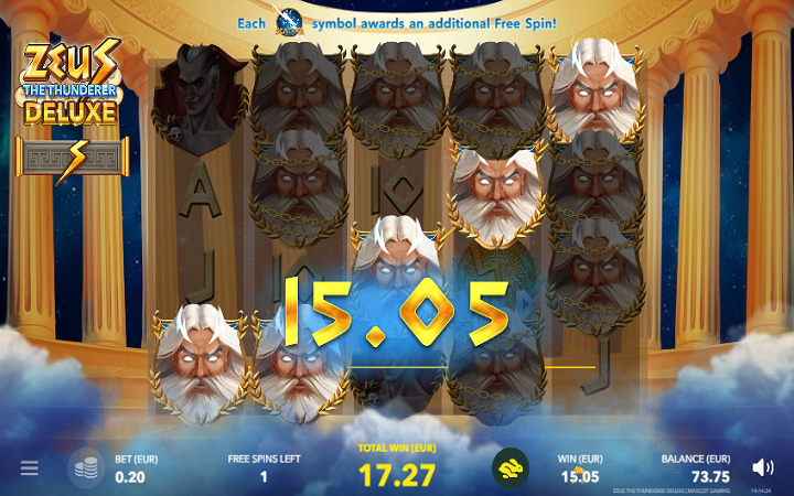 Zeus the Thunderer Deluxe-zevsovi spinovi-online casino bonus-mascot-zevs
