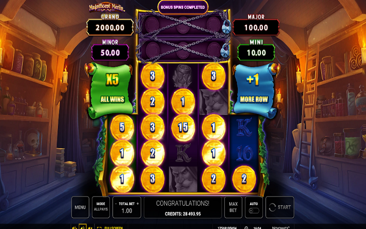 Magnificent Merlin-respin bonus-online casino bonus-novomatic
