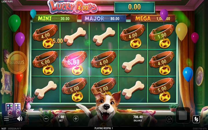 Lucky Pups-respin bonus-online casino bonus-gameart