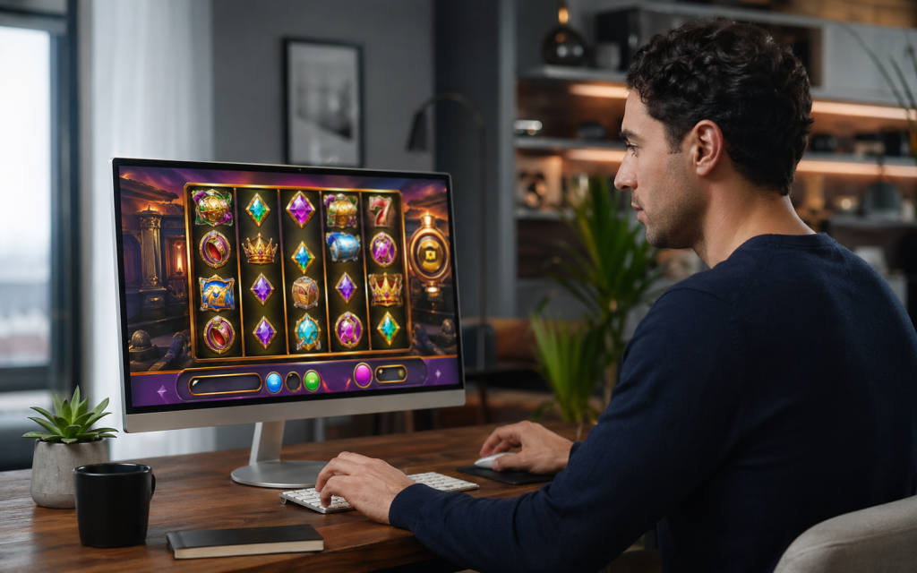Igrač analizira online slot igru kako bi razumeo volatilnost slotova